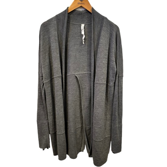 Lululemon Merino Wool-Blend Ribbed Long Sleeve Wrap Sweater Cardigan gray Sz 4 - Picture 1 of 5